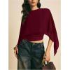 image:imageMakeMeChic Womens Asymmetrical Crop Tops Dressy Blouse Chiffon Mesh Sheer Summer Going Out TopsBurgundy