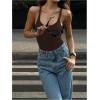 image:imageMakeMeChic Womens Backless Sleeveless Top Round Neck Bodysuit Summer Beach Tank TopsBrown