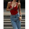 image:imageMakeMeChic Womens Backless Sleeveless Top Round Neck Bodysuit Summer Beach Tank TopsRed