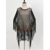 image:imageMakeMeChic Womens Boho Fringe Poncho Tops Crochet Hollow Out Tops Beach Swimsuit CoverupBlack
