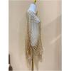image:imageMakeMeChic Womens Boho Fringe Poncho Tops Crochet Hollow Out Tops Beach Swimsuit CoverupGold