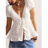 image:imageMakeMeChic Womens Boho Puff Sleeve Blouse Lace Trim Button Down Deep V Neck Casual Shirt Going Out TopWhite