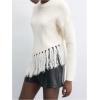 image:imageMakeMeChic Womens Boho Tassel Fringe Sweater Long Sleeve Crew Neck Pullover Fall Knitted Crop TopsApricot