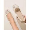 image:imageMakeMeChic Womens Bow Knot Polka Dots Flat Shoes Beaded Closed Toe PU Leather Spring Summer FlatsBeige