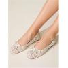 image:imageMakeMeChic Womens Bow Knot Polka Dots Flat Shoes Beaded Closed Toe PU Leather Spring Summer FlatsBeige