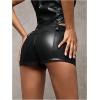 image:imageMakeMeChic Womens Brown Leather Shorts Micro Mini Shorts Summer Going Out Low Waisted Y2k Hot Pants Concert OutfitsBlack