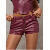 image:imageMakeMeChic Womens Brown Leather Shorts Micro Mini Shorts Summer Going Out Low Waisted Y2k Hot Pants Concert OutfitsBurgundy