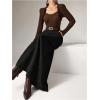 image:imageMakeMeChic Womens Business Casual Corduroy Skirt High Waisted Zip Up A Line Maxi SkirtsBlack