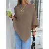 image:imageMakeMeChic Womens Cape Poncho Sweater Cloak Sleeve Boat Neck Asymmetrical Rib Knitted TopsMocha Brown