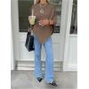 image:imageMakeMeChic Womens Cape Poncho Sweater Cloak Sleeve Boat Neck Asymmetrical Rib Knitted TopsMocha Brown