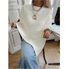 image:imageMakeMeChic Womens Cape Poncho Sweater Cloak Sleeve Boat Neck Asymmetrical Rib Knitted TopsWhite