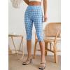 image:imageMakeMeChic Womens Capri Pants High Waist Leggings Soft Stretch Business Casual Yoga Dress PantsBlue and White