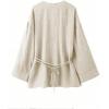image:imageMakeMeChic Womens Casual Fall Linen Tops Wrap V Neck Belted Long Sleeve Blouse Office ShirtApricot