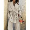 image:imageMakeMeChic Womens Casual Fall Linen Tops Wrap V Neck Belted Long Sleeve Blouse Office ShirtApricot