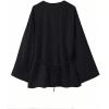 image:imageMakeMeChic Womens Casual Fall Linen Tops Wrap V Neck Belted Long Sleeve Blouse Office ShirtBlack
