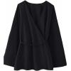 image:imageMakeMeChic Womens Casual Fall Linen Tops Wrap V Neck Belted Long Sleeve Blouse Office ShirtBlack
