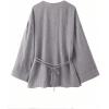 image:imageMakeMeChic Womens Casual Fall Linen Tops Wrap V Neck Belted Long Sleeve Blouse Office ShirtGrey