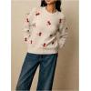 image:imageMakeMeChic Womens Cherry Embroidery Sweater Valentines Long Sleeve Knitted Winter PulloversApricot
