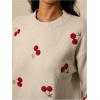 image:imageMakeMeChic Womens Cherry Embroidery Sweater Valentines Long Sleeve Knitted Winter PulloversApricot