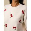 image:imageMakeMeChic Womens Cherry Embroidery Sweater Valentines Long Sleeve Knitted Winter PulloversBeige