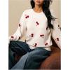 image:imageMakeMeChic Womens Cherry Embroidery Sweater Valentines Long Sleeve Knitted Winter PulloversBeige