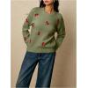 image:imageMakeMeChic Womens Cherry Embroidery Sweater Valentines Long Sleeve Knitted Winter PulloversGreen