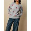 image:imageMakeMeChic Womens Cherry Embroidery Sweater Valentines Long Sleeve Knitted Winter PulloversGrey