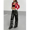 image:imageMakeMeChic Womens Colorblock Full Zip Jacket Long Sleeve Crop Racing Motorcycle JacketsRed