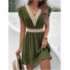 image:imageMakeMeChic Womens Contrast Lace Mini Dress Ruffle Sleeve V Neck Boho Beach Vacation Summer DressesArmy Green