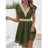 image:imageMakeMeChic Womens Contrast Lace Mini Dress Ruffle Sleeve V Neck Boho Beach Vacation Summer DressesArmy Green