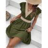 image:imageMakeMeChic Womens Contrast Lace Mini Dress Ruffle Sleeve V Neck Boho Beach Vacation Summer DressesArmy Green