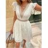 image:imageMakeMeChic Womens Contrast Lace Mini Dress Ruffle Sleeve V Neck Boho Beach Vacation Summer DressesBeige