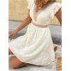 image:imageMakeMeChic Womens Contrast Lace Mini Dress Ruffle Sleeve V Neck Boho Beach Vacation Summer DressesBeige
