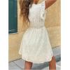 image:imageMakeMeChic Womens Contrast Lace Mini Dress Ruffle Sleeve V Neck Boho Beach Vacation Summer DressesBeige