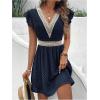 image:imageMakeMeChic Womens Contrast Lace Mini Dress Ruffle Sleeve V Neck Boho Beach Vacation Summer DressesBlue
