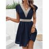 image:imageMakeMeChic Womens Contrast Lace Mini Dress Ruffle Sleeve V Neck Boho Beach Vacation Summer DressesBlue