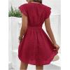 image:imageMakeMeChic Womens Contrast Lace Mini Dress Ruffle Sleeve V Neck Boho Beach Vacation Summer DressesBurgundy