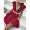 image:imageMakeMeChic Womens Contrast Lace Mini Dress Ruffle Sleeve V Neck Boho Beach Vacation Summer DressesBurgundy