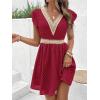 image:imageMakeMeChic Womens Contrast Lace Mini Dress Ruffle Sleeve V Neck Boho Beach Vacation Summer DressesBurgundy