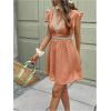image:imageMakeMeChic Womens Contrast Lace Mini Dress Ruffle Sleeve V Neck Boho Beach Vacation Summer DressesBurnt Orange