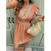 image:imageMakeMeChic Womens Contrast Lace Mini Dress Ruffle Sleeve V Neck Boho Beach Vacation Summer DressesBurnt Orange