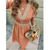 image:imageMakeMeChic Womens Contrast Lace Mini Dress Ruffle Sleeve V Neck Boho Beach Vacation Summer DressesBurnt Orange