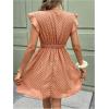 image:imageMakeMeChic Womens Contrast Lace Mini Dress Ruffle Sleeve V Neck Boho Beach Vacation Summer DressesBurnt Orange