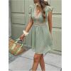 image:imageMakeMeChic Womens Contrast Lace Mini Dress Ruffle Sleeve V Neck Boho Beach Vacation Summer DressesGreen
