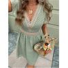 image:imageMakeMeChic Womens Contrast Lace Mini Dress Ruffle Sleeve V Neck Boho Beach Vacation Summer DressesGreen