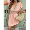 image:imageMakeMeChic Womens Contrast Lace Mini Dress Ruffle Sleeve V Neck Boho Beach Vacation Summer DressesPink