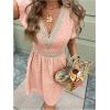 image:imageMakeMeChic Womens Contrast Lace Mini Dress Ruffle Sleeve V Neck Boho Beach Vacation Summer DressesPink