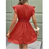 image:imageMakeMeChic Womens Contrast Lace Mini Dress Ruffle Sleeve V Neck Boho Beach Vacation Summer DressesRose Red