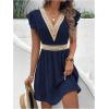 image:imageMakeMeChic Womens Contrast Lace Mini Dress Ruffle Sleeve V Neck Boho Beach Vacation Summer DressesRoyal Blue