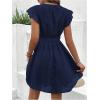 image:imageMakeMeChic Womens Contrast Lace Mini Dress Ruffle Sleeve V Neck Boho Beach Vacation Summer DressesRoyal Blue